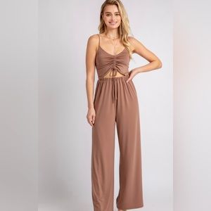 KNIT CAMI RUCHED FRONT JUMPSUIT - Large